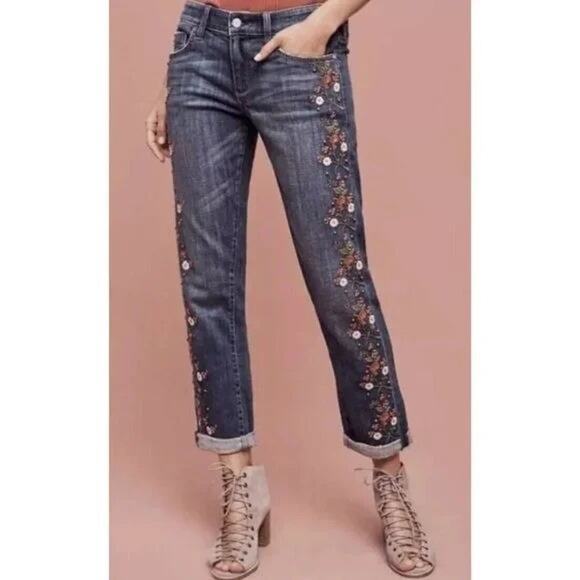 Anthropologie Pilcro and the Letterpress Hyphen Embroidered Floral Jeans Blue 27 - Picture 1 of 6